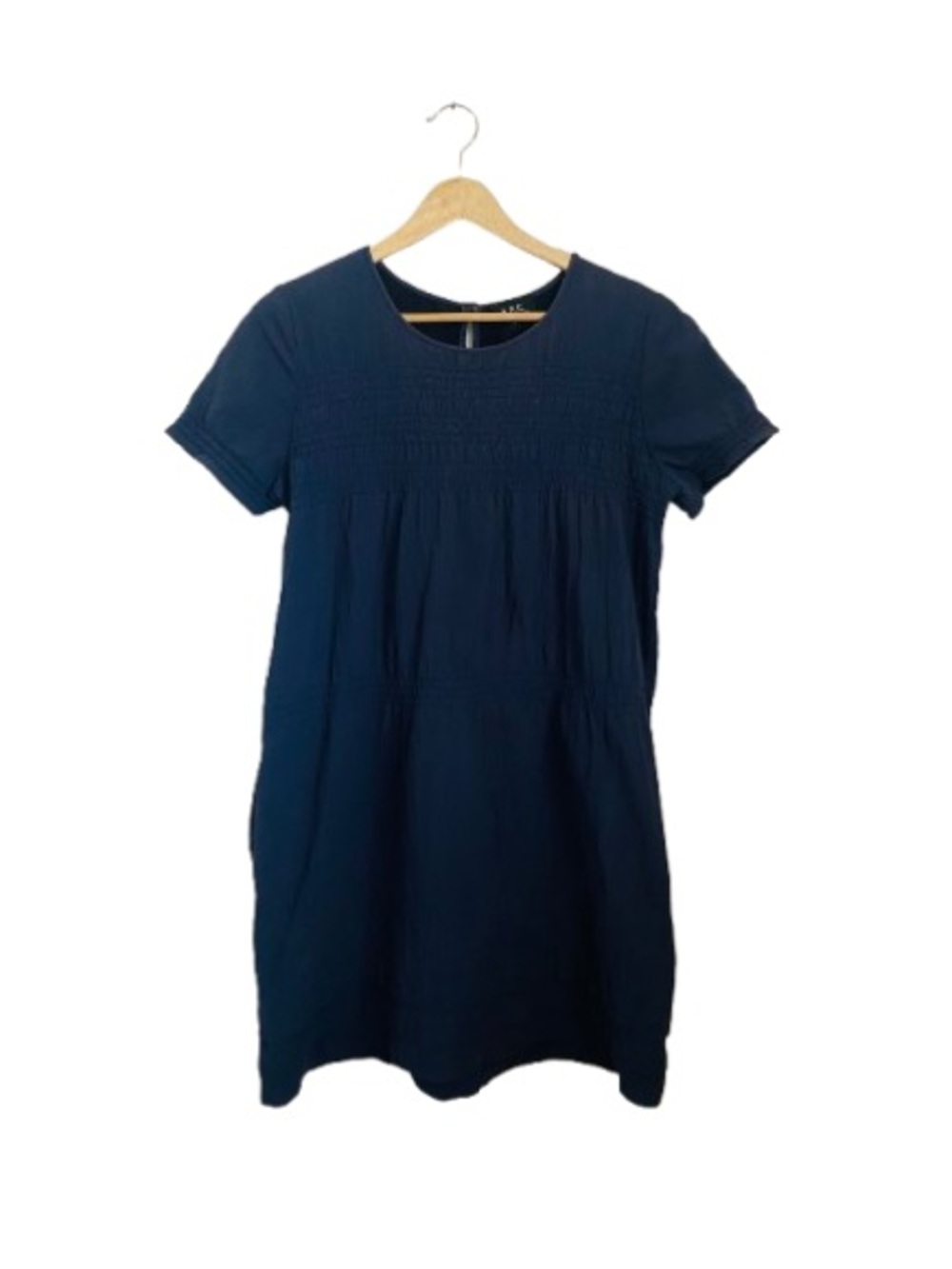 A.P.C. Rue Madame Paris Navy Blue Ribbed Short Sleeve Dress Size S